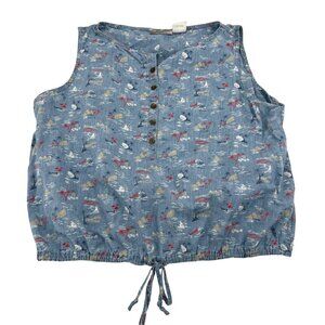 Liz Claiborne Lizwear Womens XL Sleeveless Button Nautical Top Drawstring Hem